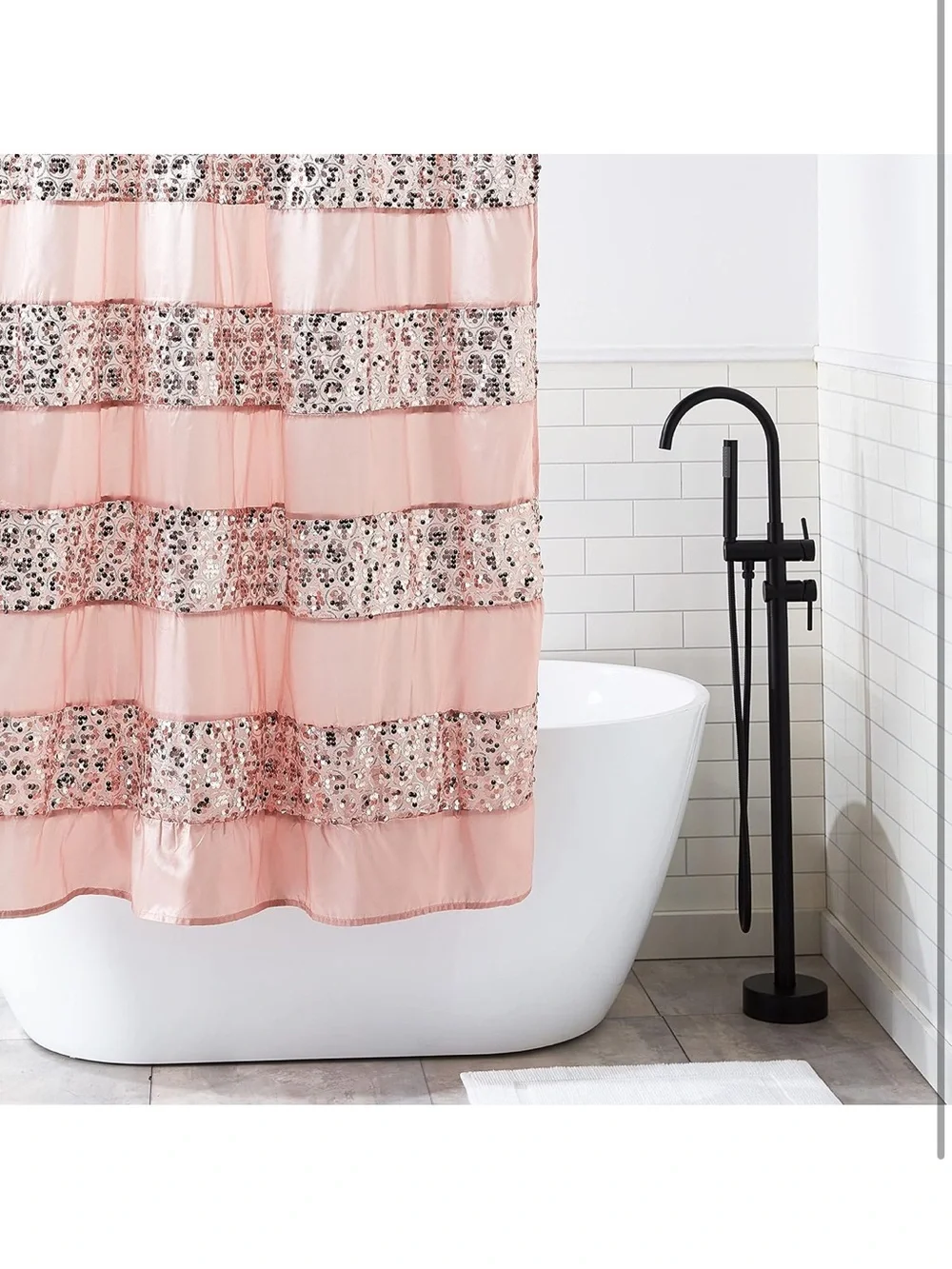 Decorative Rose Gold Shower Curtain with Sequin Trim mermaid vibes